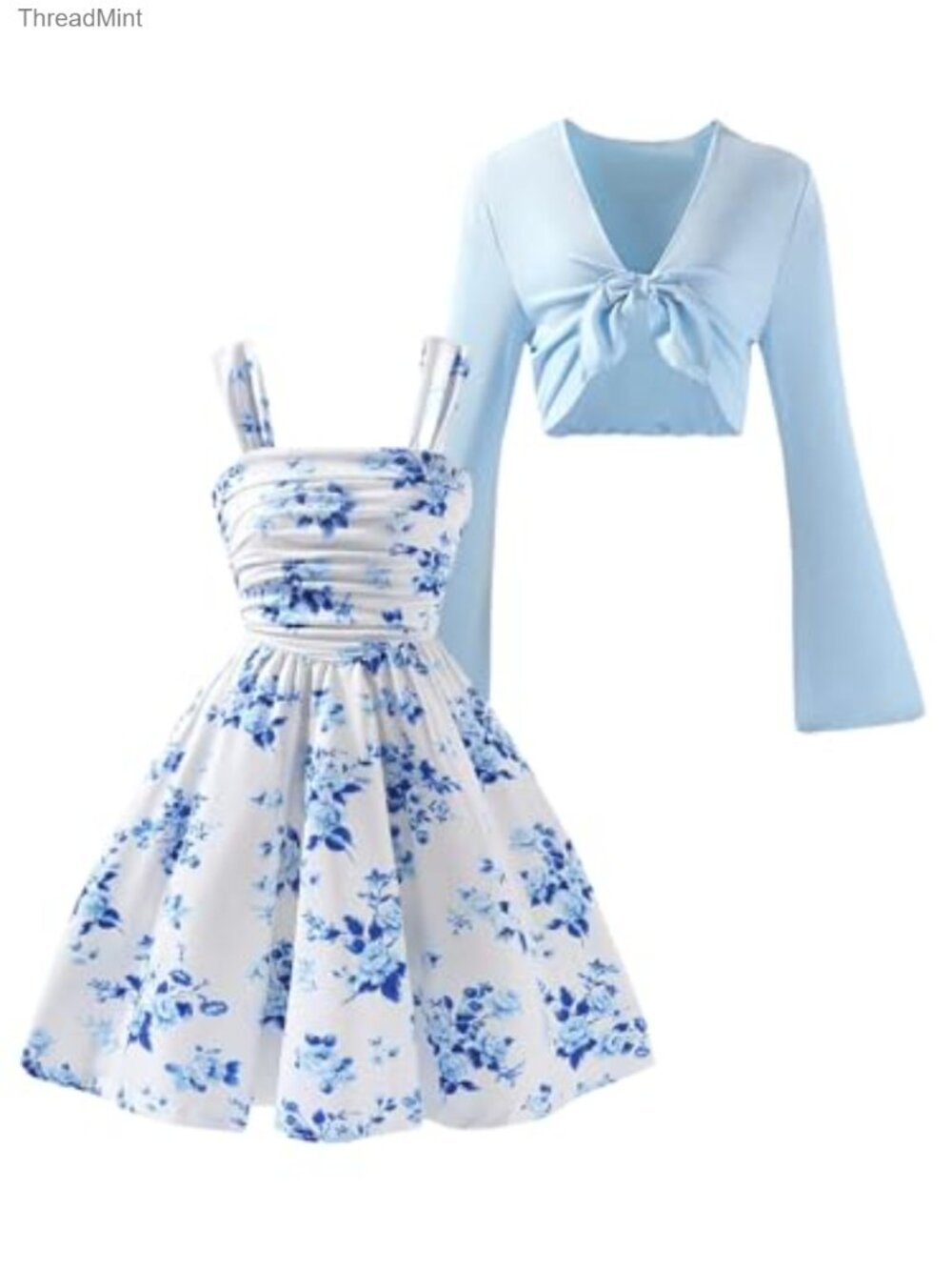 Girls 2 Piece Floral Ruffle Dress Set with Crop Cardigan - Size 10y